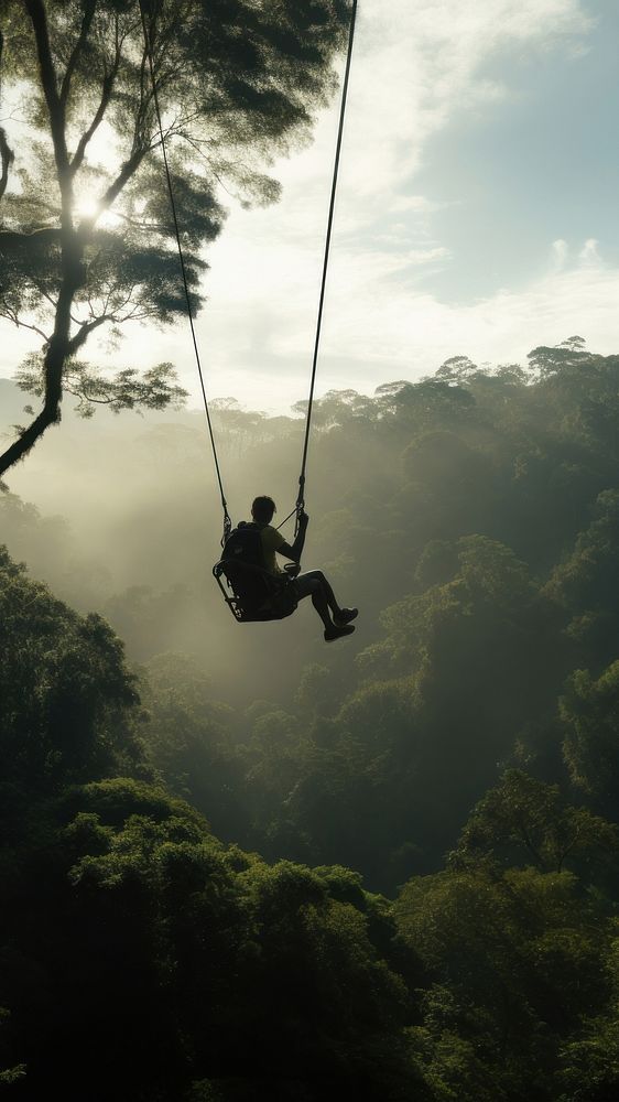 Photo Of A Man Playing Zipline Through Jungle Ai Generated Image By Rawpixel